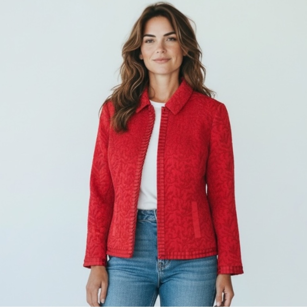 Coldwater Creek Red Jacquard Sparkle Jacket Size‎ PM Holiday Party Dressy